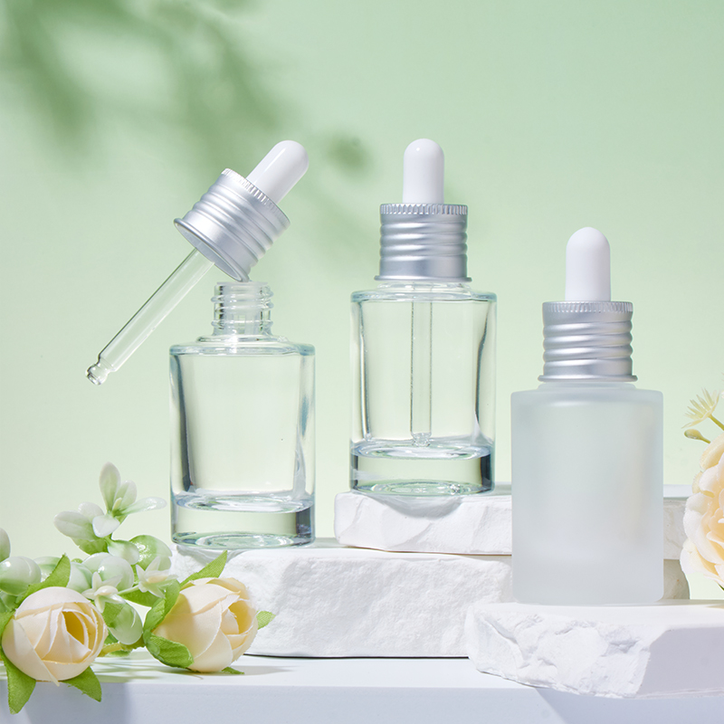 20mm 30ml Silver Circle Frosted & Transparent Glass Dropper Bottles
