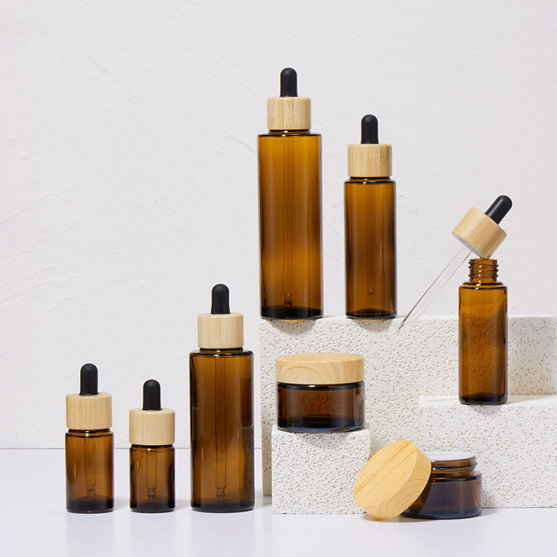 20mm Amber Glass Dropper Bottle Collection With Bamboo Circle